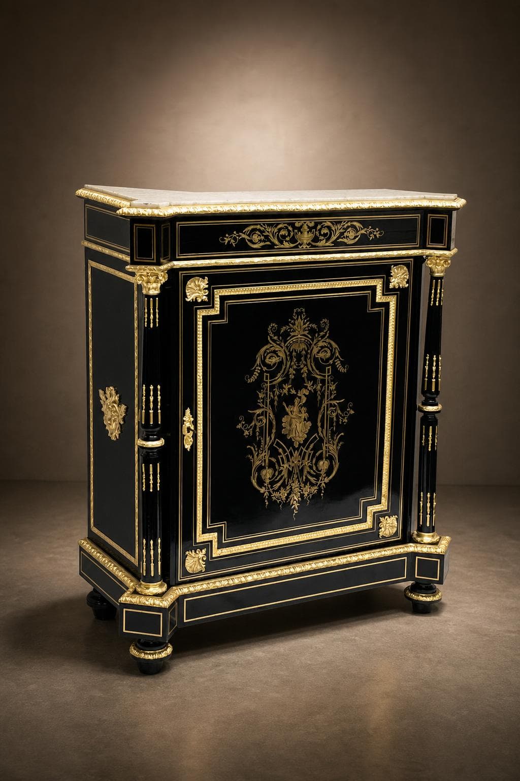 Meuble d’appui à colonnes marqueterie Boulle Napoléon III