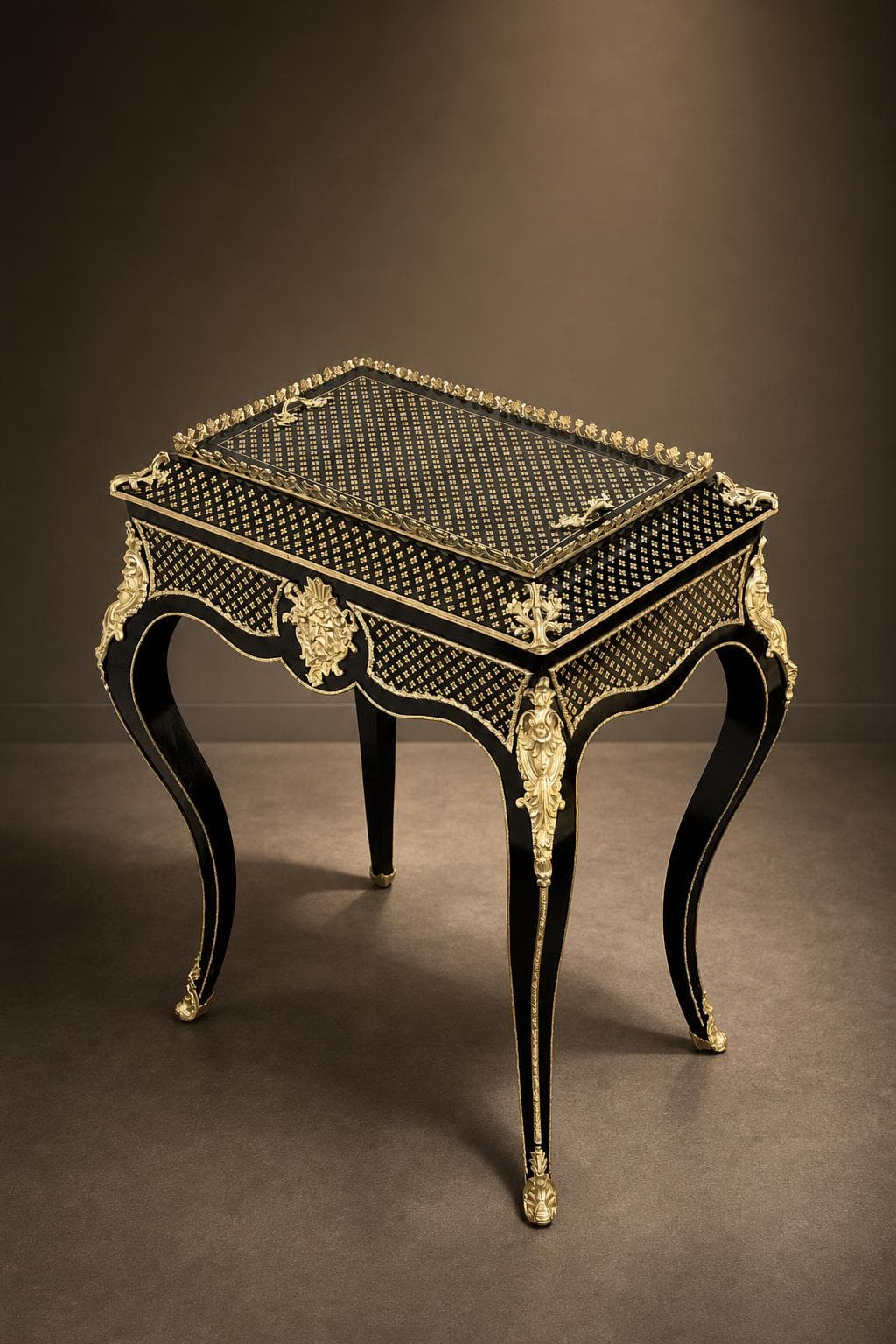 Napoleon III Boulle “à la Reine” marquetry work table, decorated on all sides