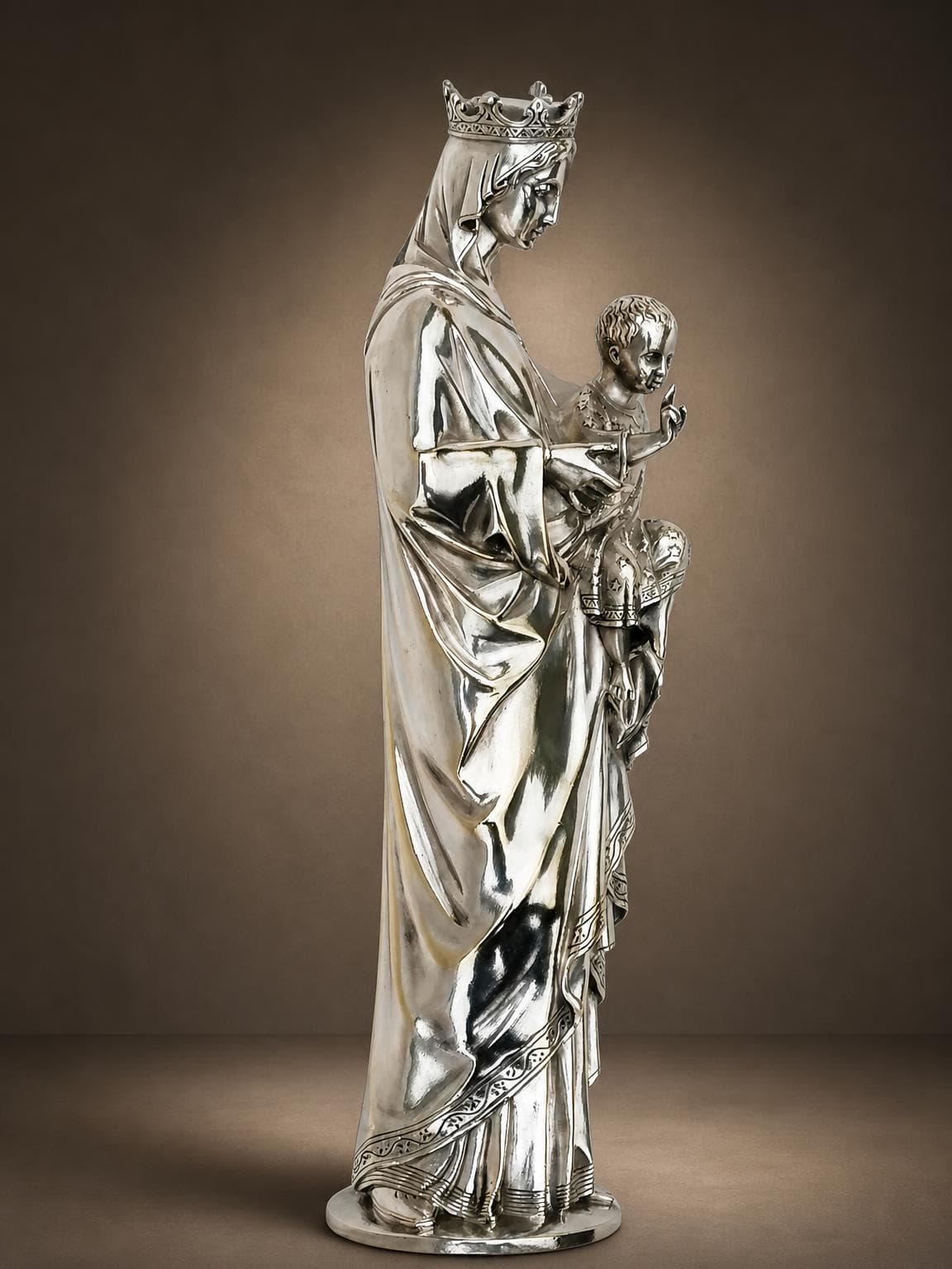 Vierge à l’enfant en bronze argenté empire Napoleon circa 1810