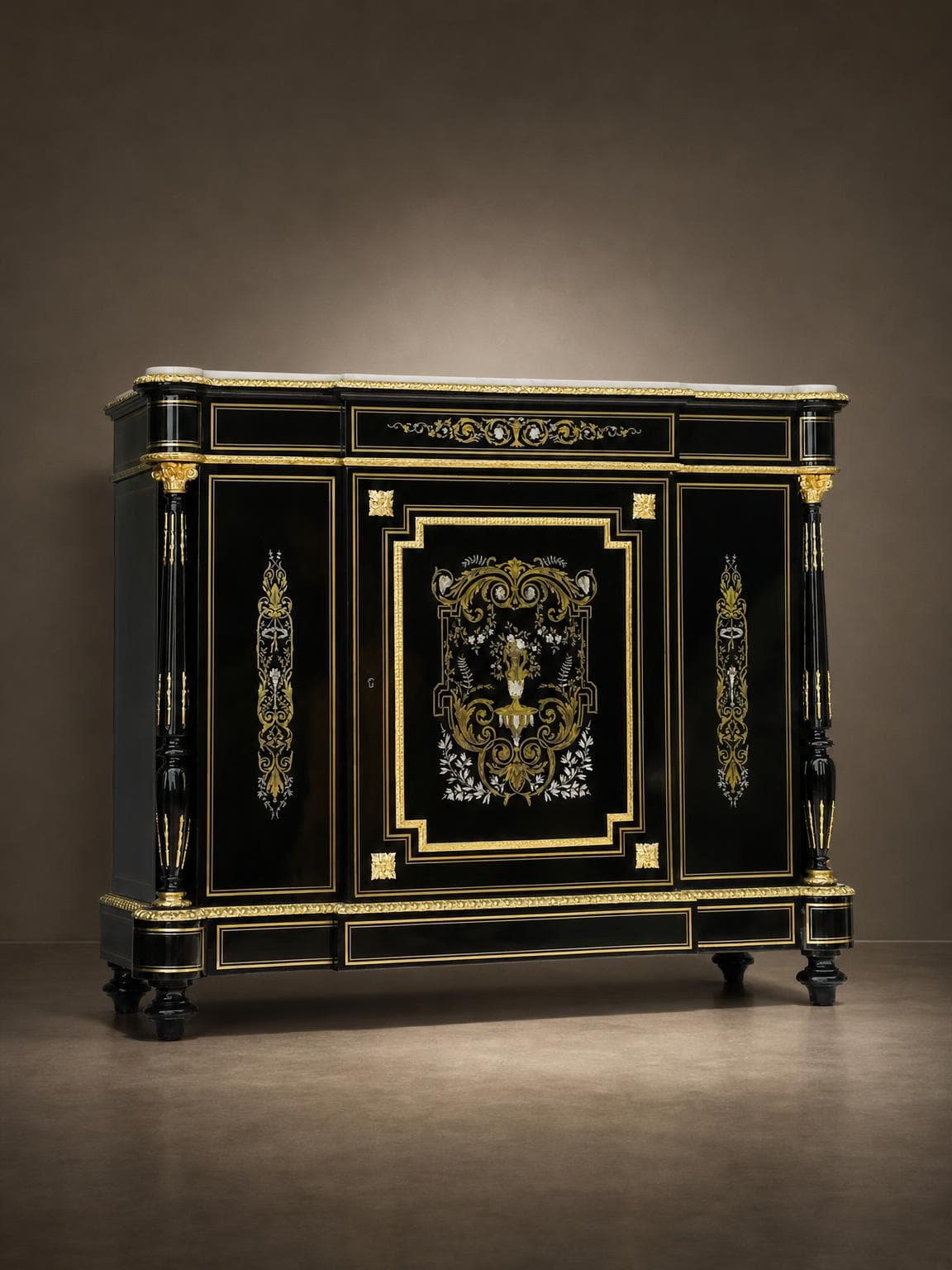 Meuble à dormants marqueterie Boulle 3 matières Napoleon III