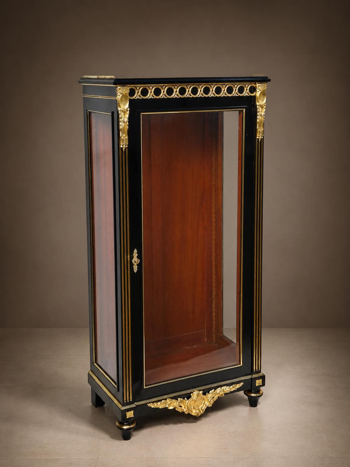 Napoleon III Louis XVI three-sided display cabinet