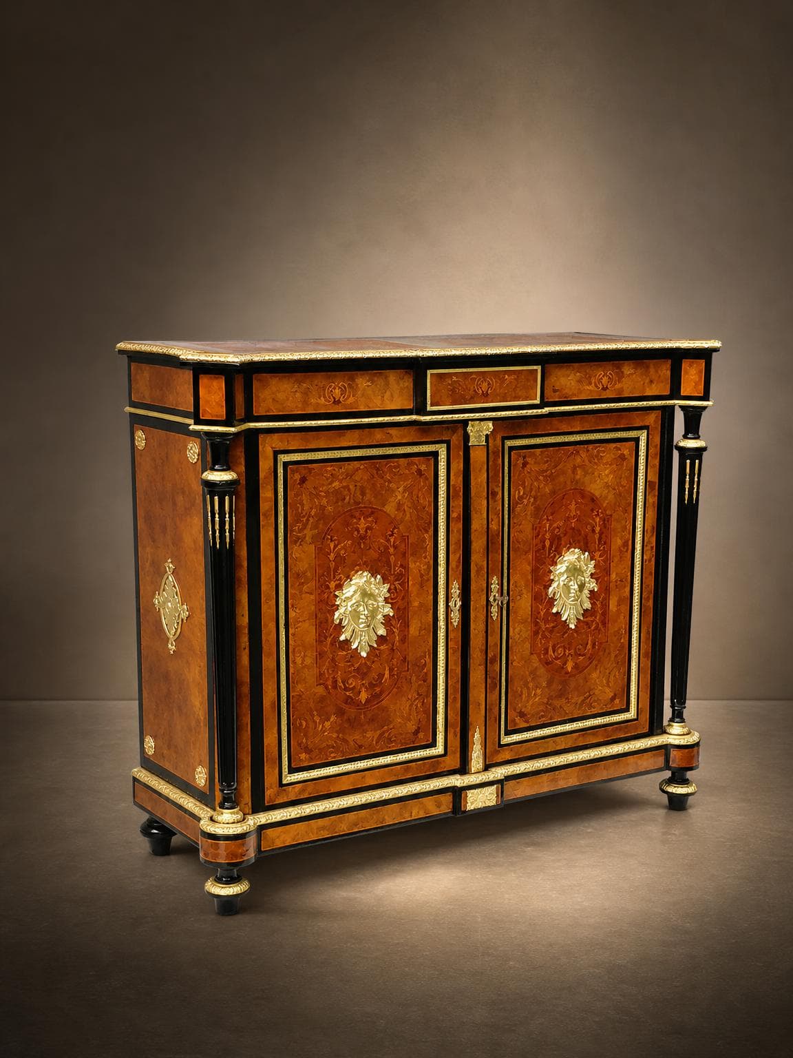 Napoleon III Boulle wood marquetry side cabinet with 2 doors
