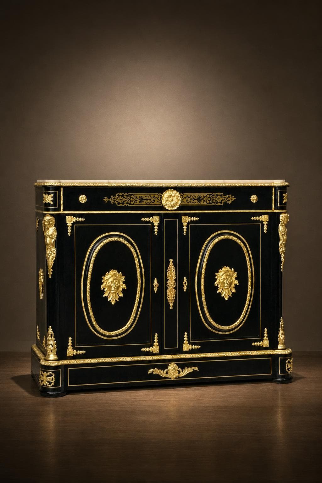 Grand meuble d’appui 2 portes marqueterie Boulle Napoléon III