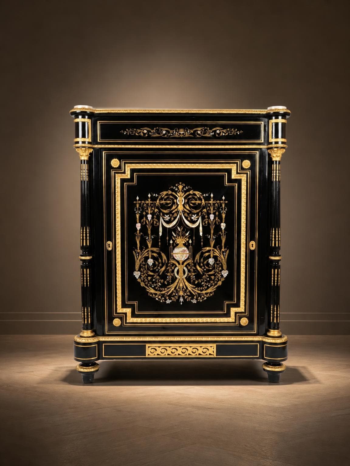 meuble d'appui trois matières en marqueterie boulle