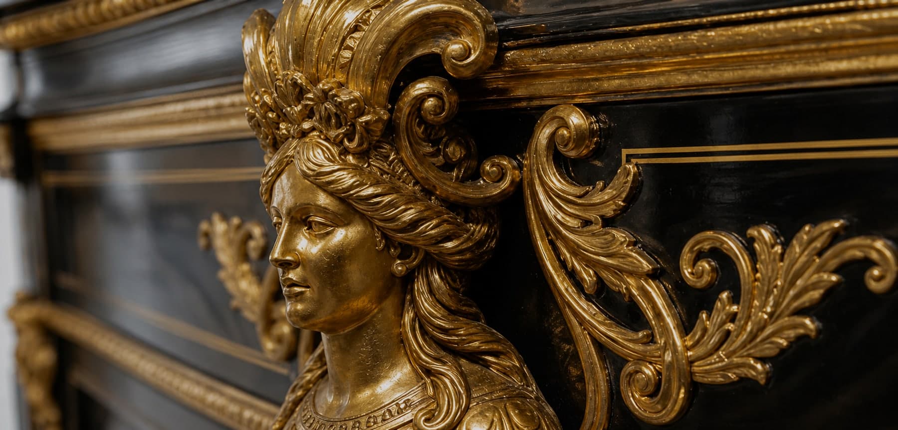 Détail de bronze doré sur un meuble Napoléon III