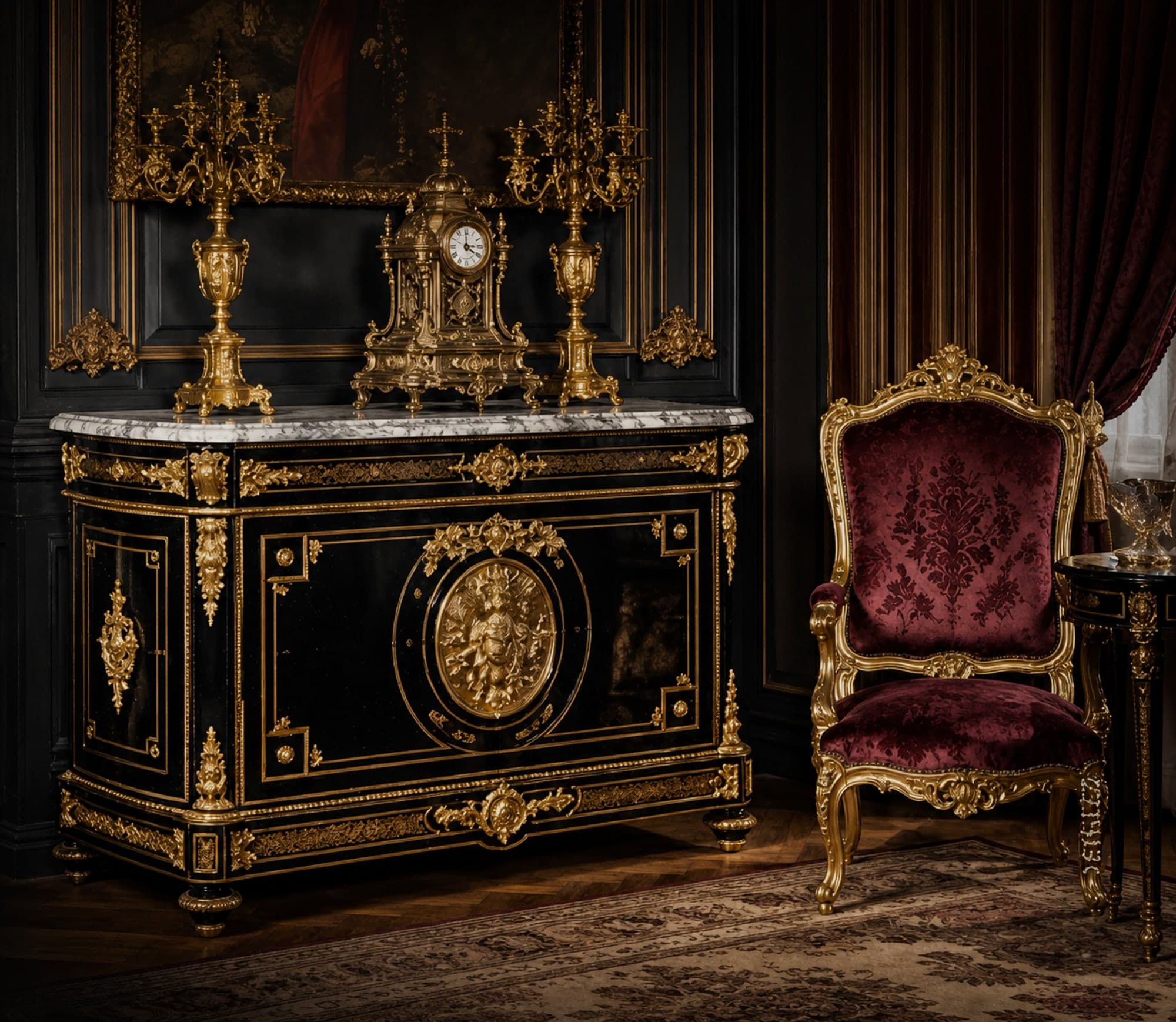 Meuble d'appui Napoléon III en marqueterie Boulle, bronzes dorés