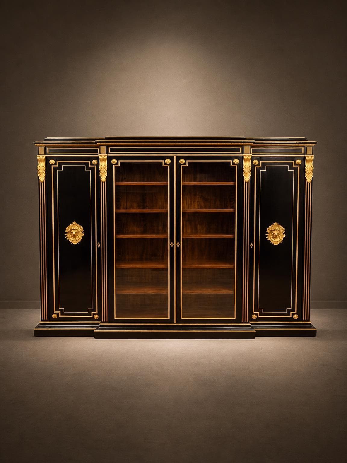 grande armoire vitrine 4 portes en marqueterie et ornementation de bronzes dorés